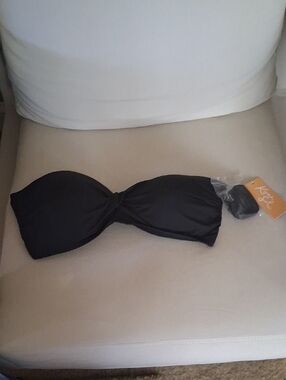 Kona Sol Black Twist-Front Bandeau Swim Top